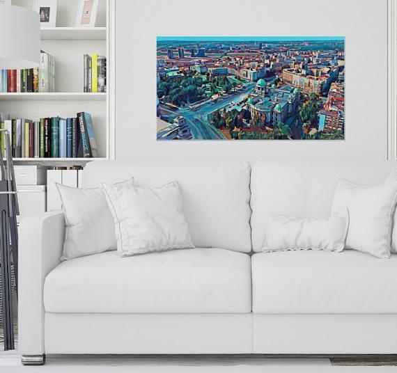 Belgrade from Birds View Painting by Zoran Nikolic- Room Mockup